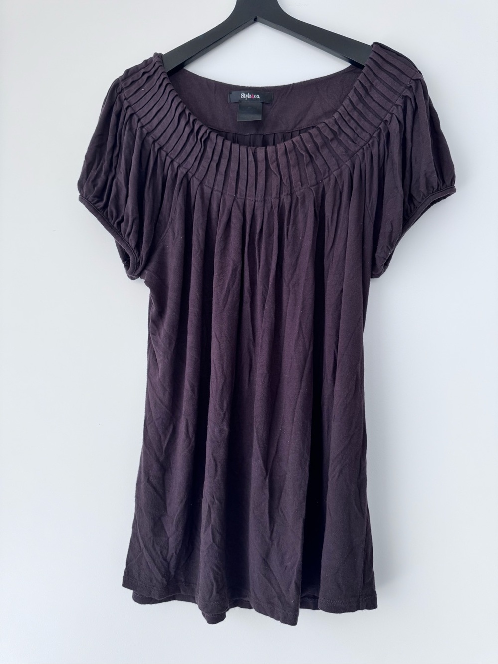 Chocolate Brown Pleated  Scoop Neck Swing Top